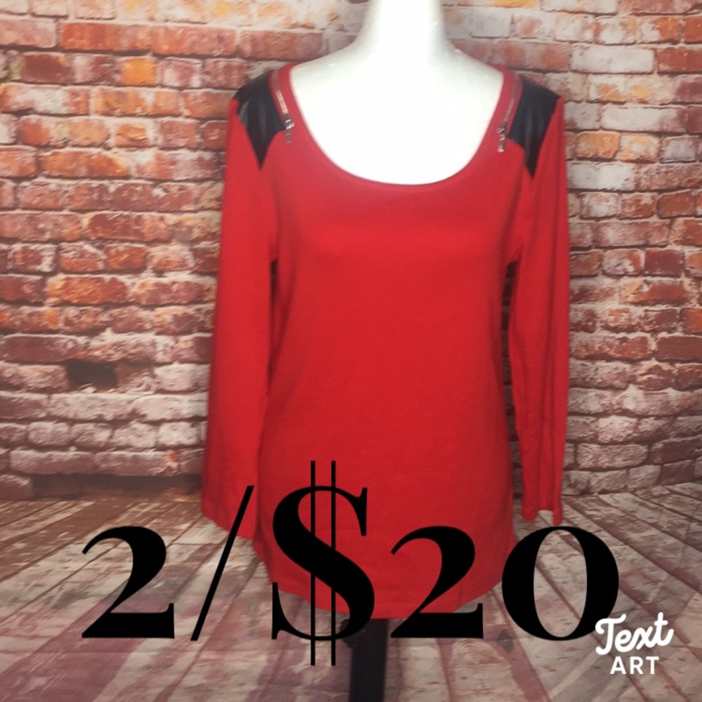 Rafaella Red Scoop Neck Moto Style Long Sleeved Knit Blouse